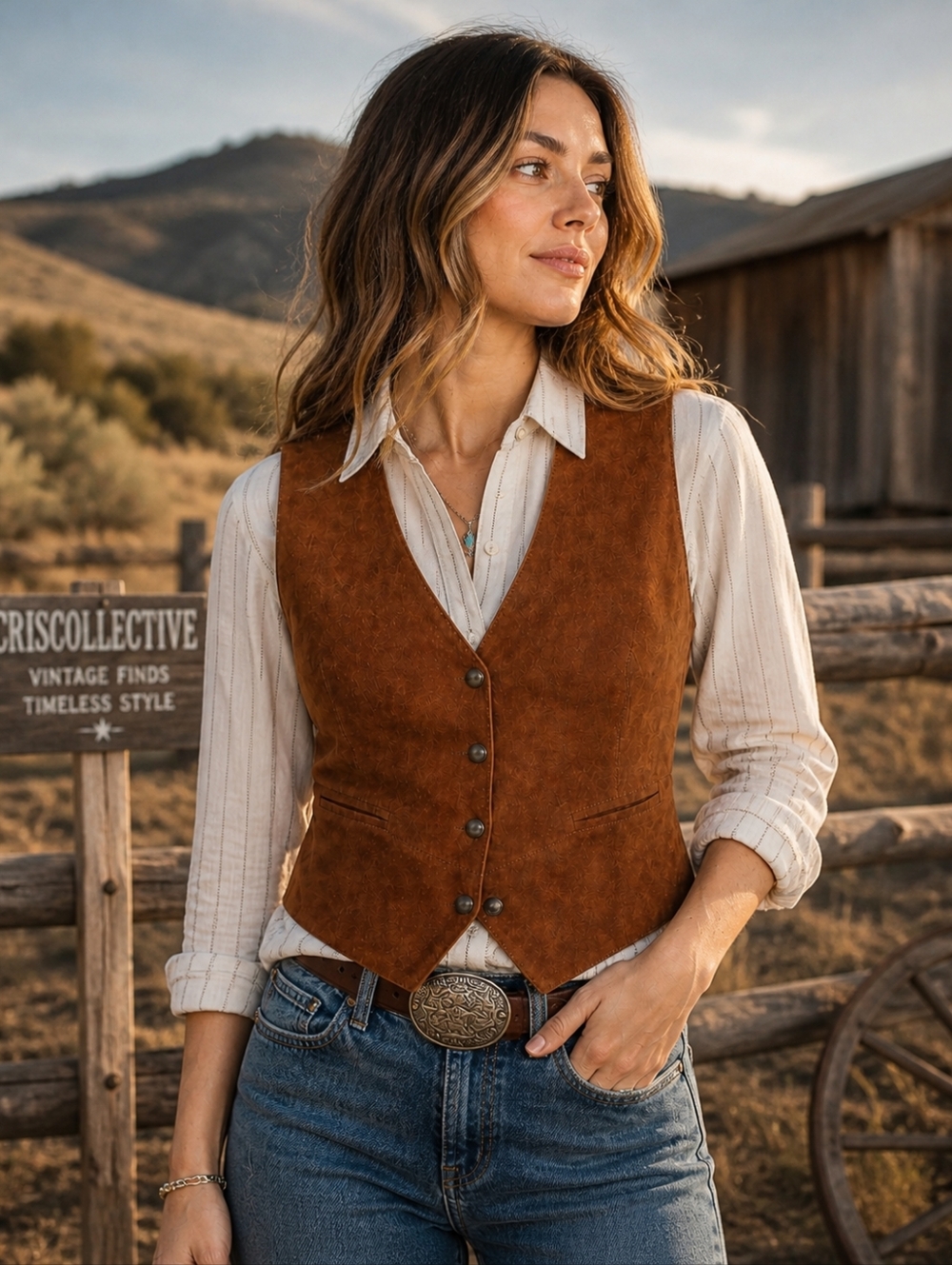 Vintage Brown Leather Vest Paris Sport Club Western Snap L